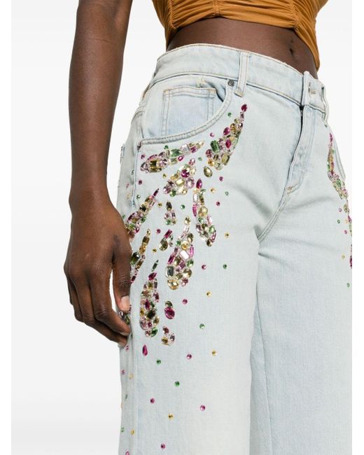 Blumarine White Crystal-embellished Straight-leg Jeans