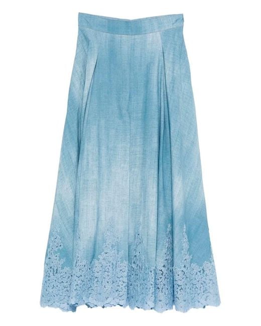 Ermanno Scervino Blue Skirt With Embroidery