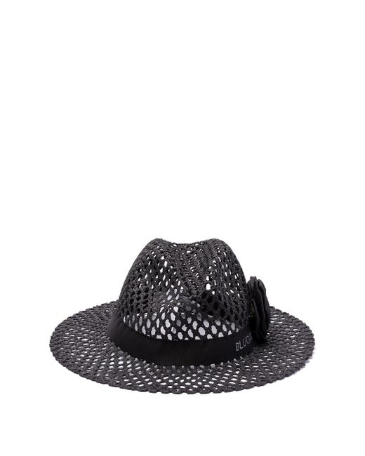 Blugirl Blumarine Black Panama Hat With Rose