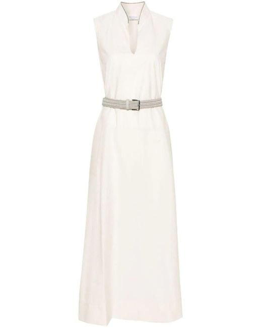 Brunello Cucinelli Belted Maxi Dress in White | Lyst