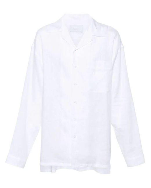 Prada White Notched-collar Linen Shirt for men