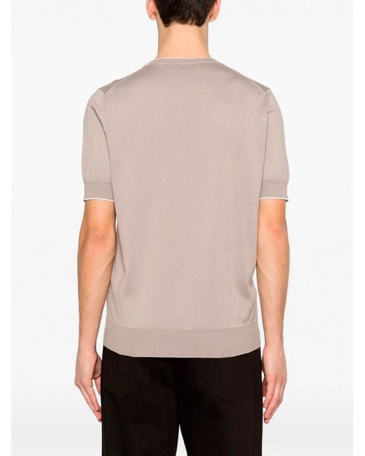 Brunello Cucinelli Pink Cotton Lightweight Knit T-Shirt With Contrast Details for men