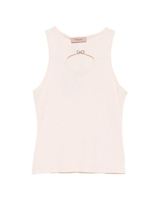 Twinset Pink Ribbed Tank Top With 'Infinity' Logo