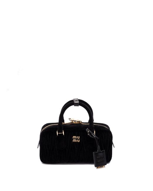 Miu Miu Black `arcadie` Matelassé Velvet Handbag
