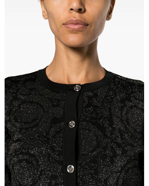 `Barocco Texture` Knit Cropped Cardigan di Versace in Black