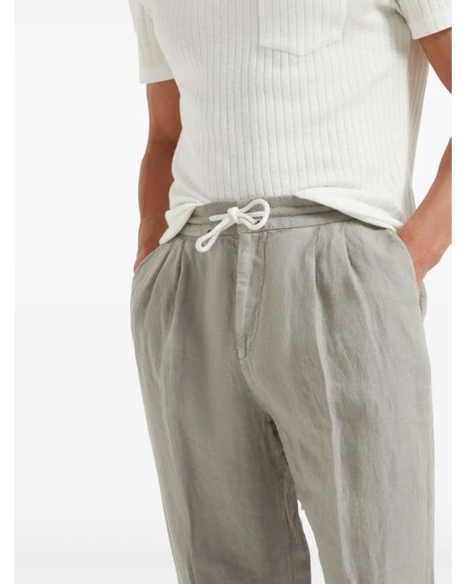 Brunello Cucinelli Gray Drawstring-waistband Tapered Trousers for men