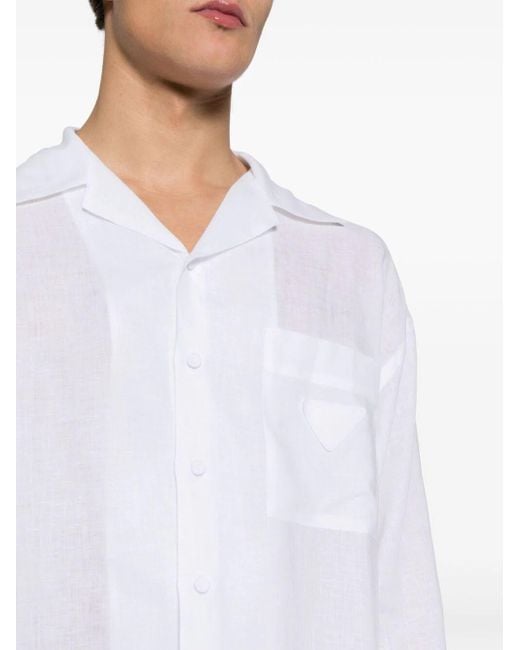 Prada White Notched-collar Linen Shirt for men