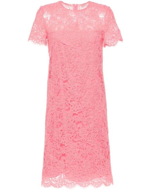 Ermanno Scervino Pink Floral-appliqué Midi Dress