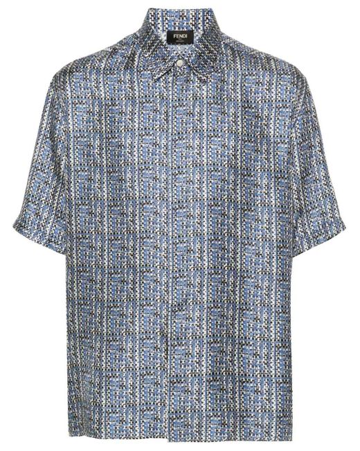 Fendi Blue Ff-Print Silk Shirt for men