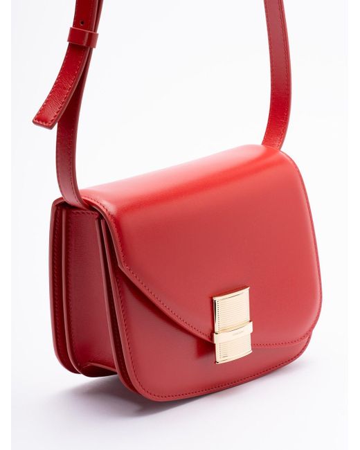 Ferragamo Red 'Oyster' Asymmetric Crossbody Bag With Logo Detail