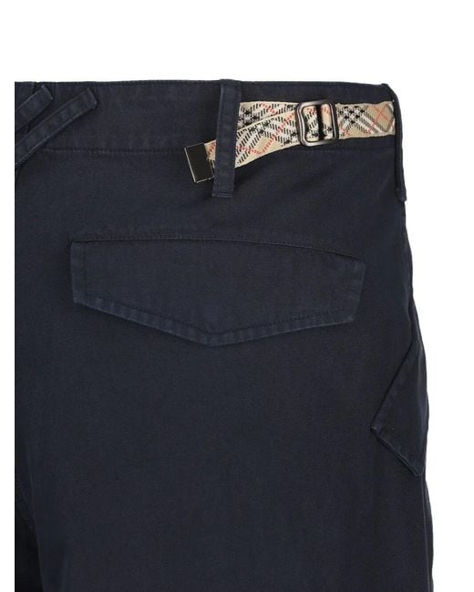 Burberry Blue Cotton Cargo Trousers for men