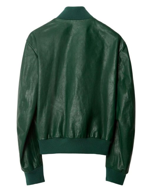 Burberry Green Zipped Leather Bomber Jacket for men