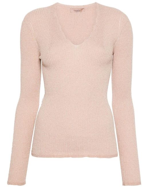 Twin Set Pink Ribbed Knit Sweater