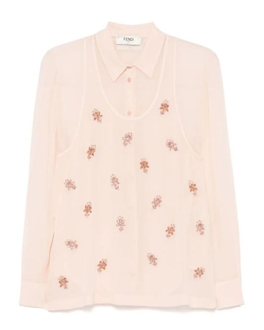 Fendi Pink Double Layer Shirt With Embroidered Top