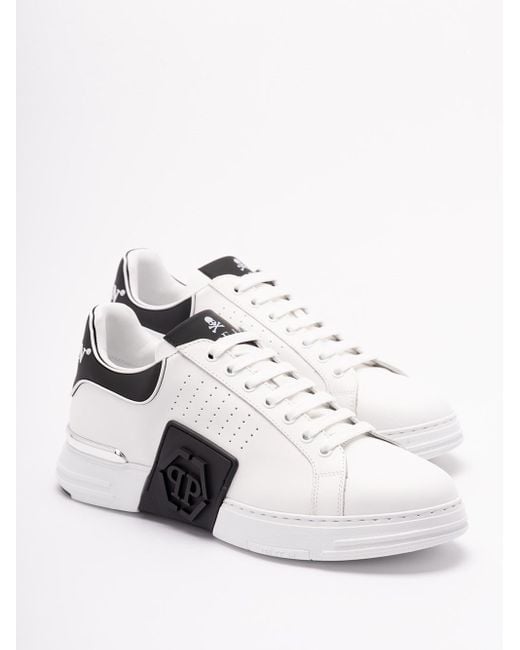 Philipp Plein White Low-Top 'Hexagon' Nappa Leather Sneakers for men