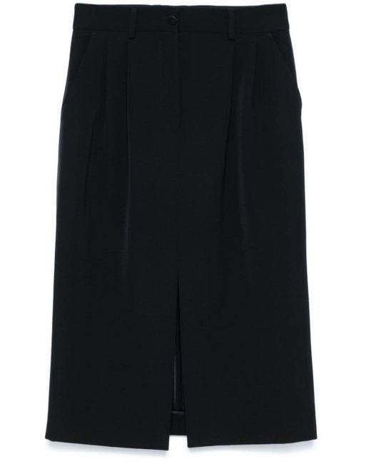 Dolce & Gabbana Black Pleated Wool-Blend Midi Skirt
