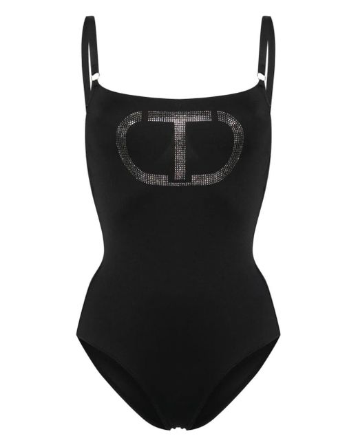 Twin Set Black `Oval T Logo` One-Piece Swimsuit