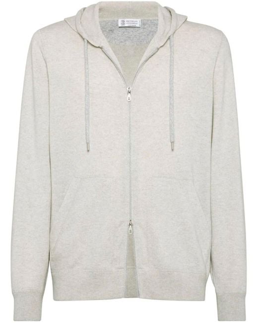 Brunello Cucinelli White Cashmere Hoodie for men