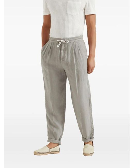Brunello Cucinelli Gray Linen Trousers for men