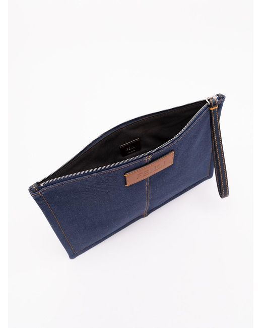 Fendi Blue Flat Pouch Denim for men