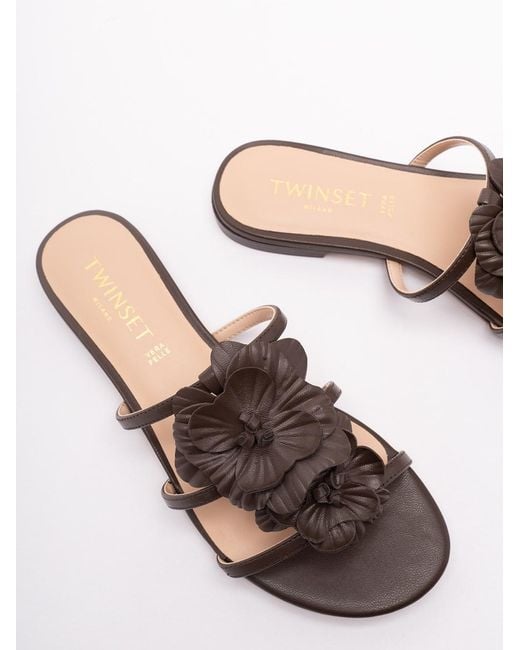 Twinset White Low Thong Sandals With Flower