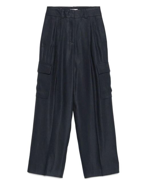 Peserico Blue Wide-Leg Relaxed-Fit Pants With Cargo Pockets