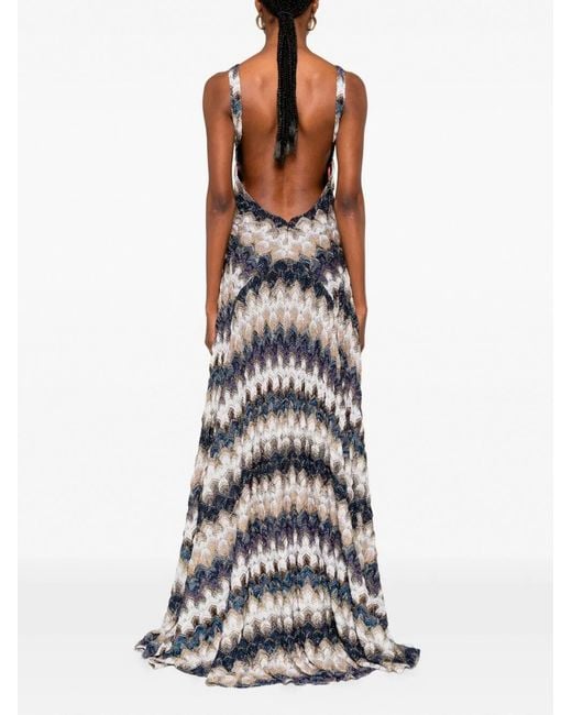 Missoni White Maxi Zigzag-Pattern Open-Back Dress