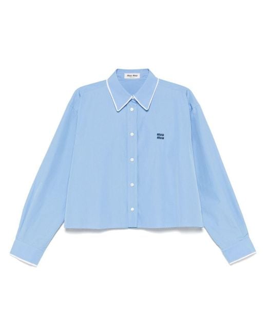 Miu Miu Blue Logo-Embroidered Shirt