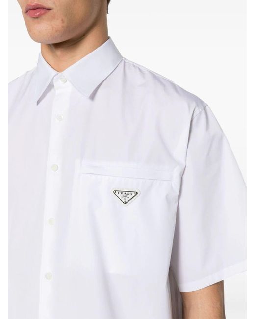 Prada White Triangle Enamel Logo Shirt for men