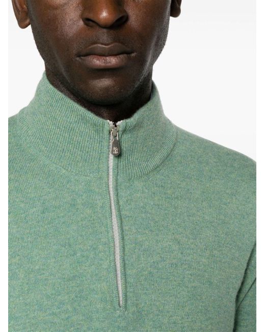 Turtle-Neck Sweater With Zipper di Brunello Cucinelli in Green da Uomo
