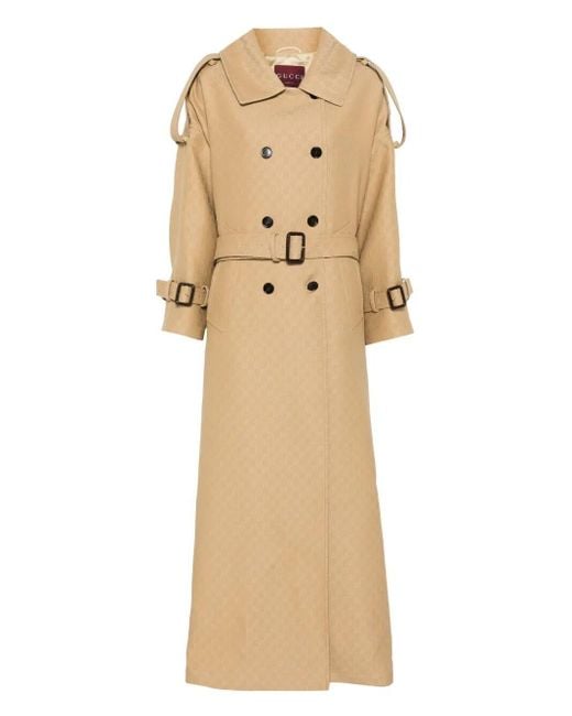 Gucci Natural Gg Crêpe Silk Wool Double-Breasted Coat, Ready-To-Wear