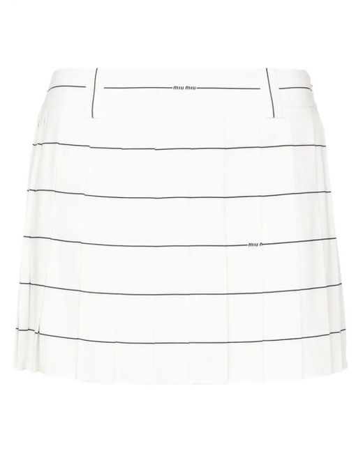 Miu Miu White Striped Pleated Mini Skirt