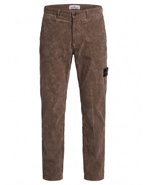 Stone Island Brown Corduroy Garment Dyed 'Terra' Pants for men