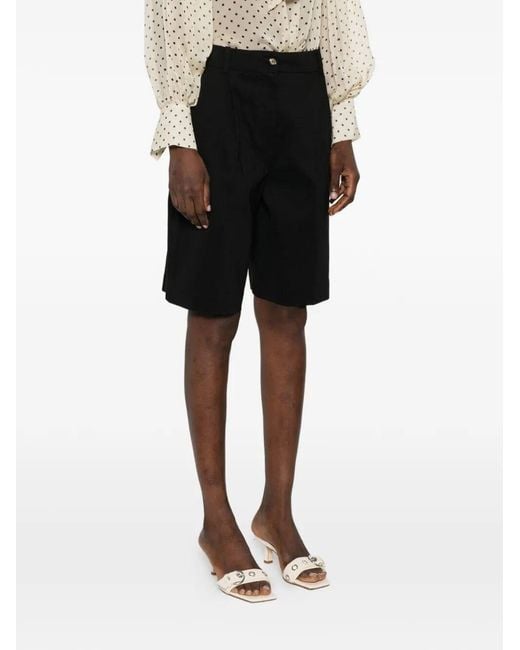 Pinko Black Bermuda Shorts With Pressed Pleat Detail