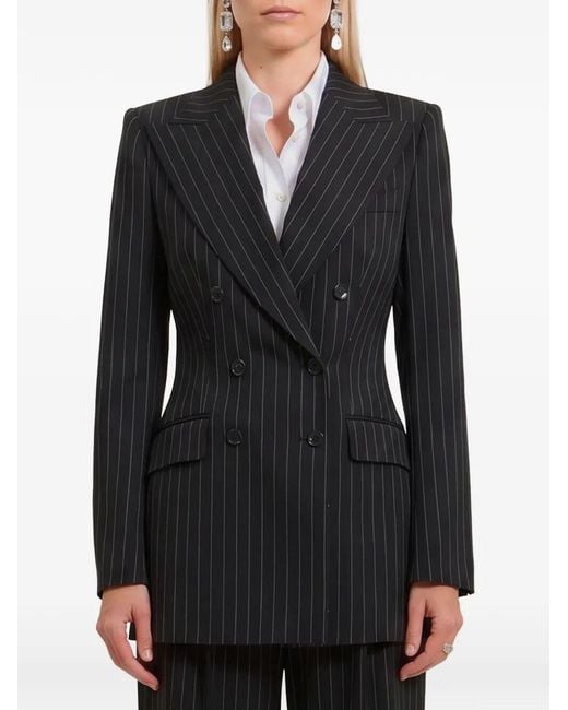 Dolce & Gabbana Black Double-Breasted Turlington Pinstripe Blazer