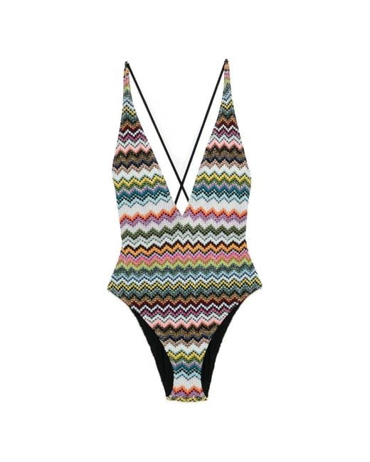 Missoni Black Maillot De Bain À Motif De Chevrons Et Col V