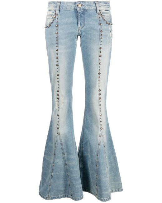 Blumarine Blue Stud-detail Flared Jeans