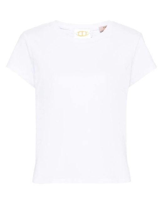 Twin Set White Cut-Out Back T-Shirt With Logo