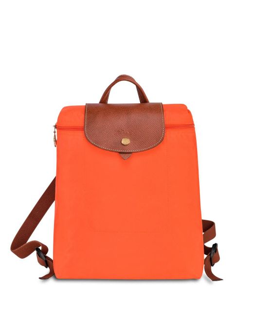 Longchamp Orange `Le Pliage Original` Medium Backpack