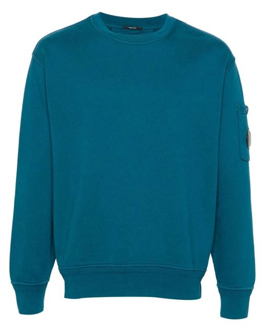 C P Company Blue `Diagonal Fleece` `Lens` Crew-Neck Sweatshirt for men