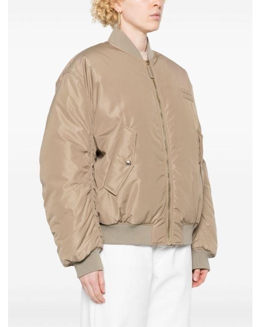 Miu Miu Logo-patch Bomber Jacket in Natural | Lyst