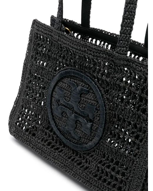 `Ella` Hand-Crocheted Small Tote Bag di Tory Burch in Black
