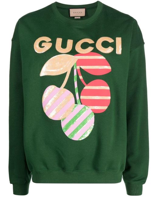 Gucci Green Cherries-print Cotton Sweatshirt