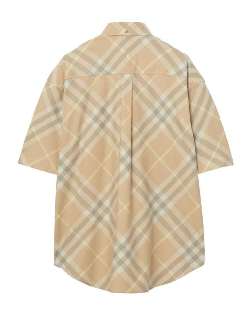 Checked Short Sleeve Shirt di Burberry in Natural da Uomo