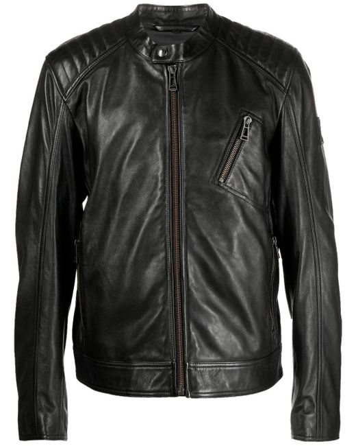 Belstaff Black Long-sleeve Leather Jacket for men
