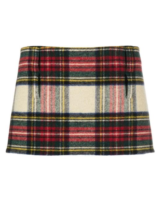 Miu Miu Virgin Wool Checked Miniskirt in Red | Lyst