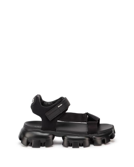 Prada Sporty Knit Fabric And Woven Tape Sandals in Black for Men | Lyst