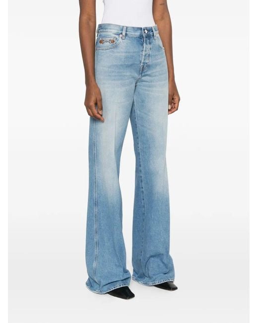 Gucci Blue Mid Rise Flare Pants