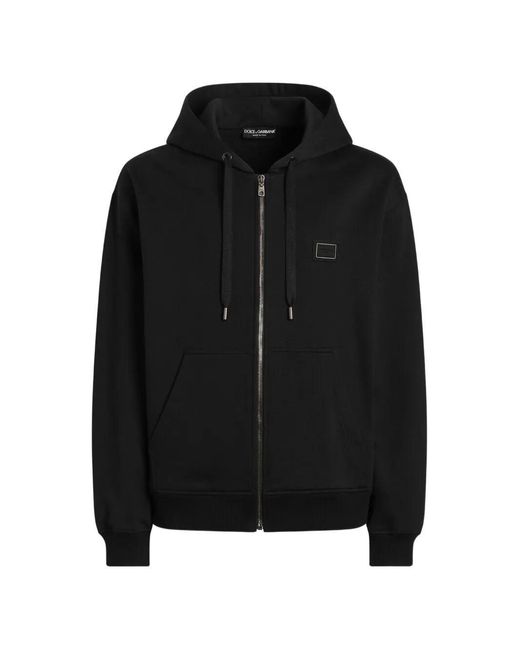 Dolce & Gabbana Black Dolce & Gabbana Cotton Hoodie With Logo Plaque for men
