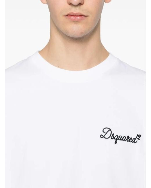 DSquared² White Short-Sleeve Embroidered Logo T-Shirt for men